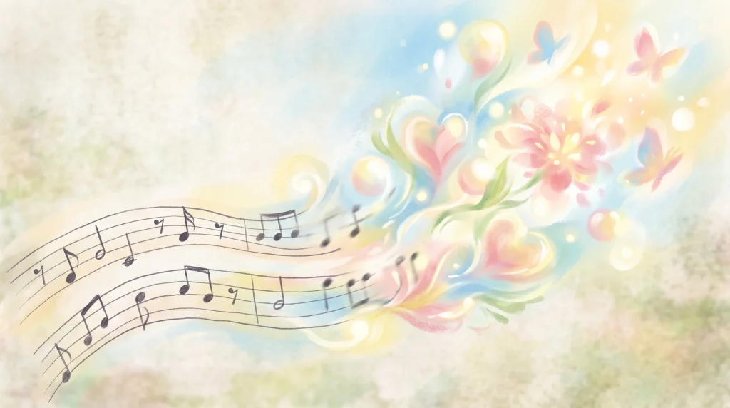 Conceptual illustration of music notes and light symbols