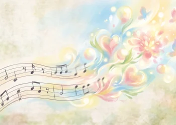 Conceptual illustration of music notes and light symbols
