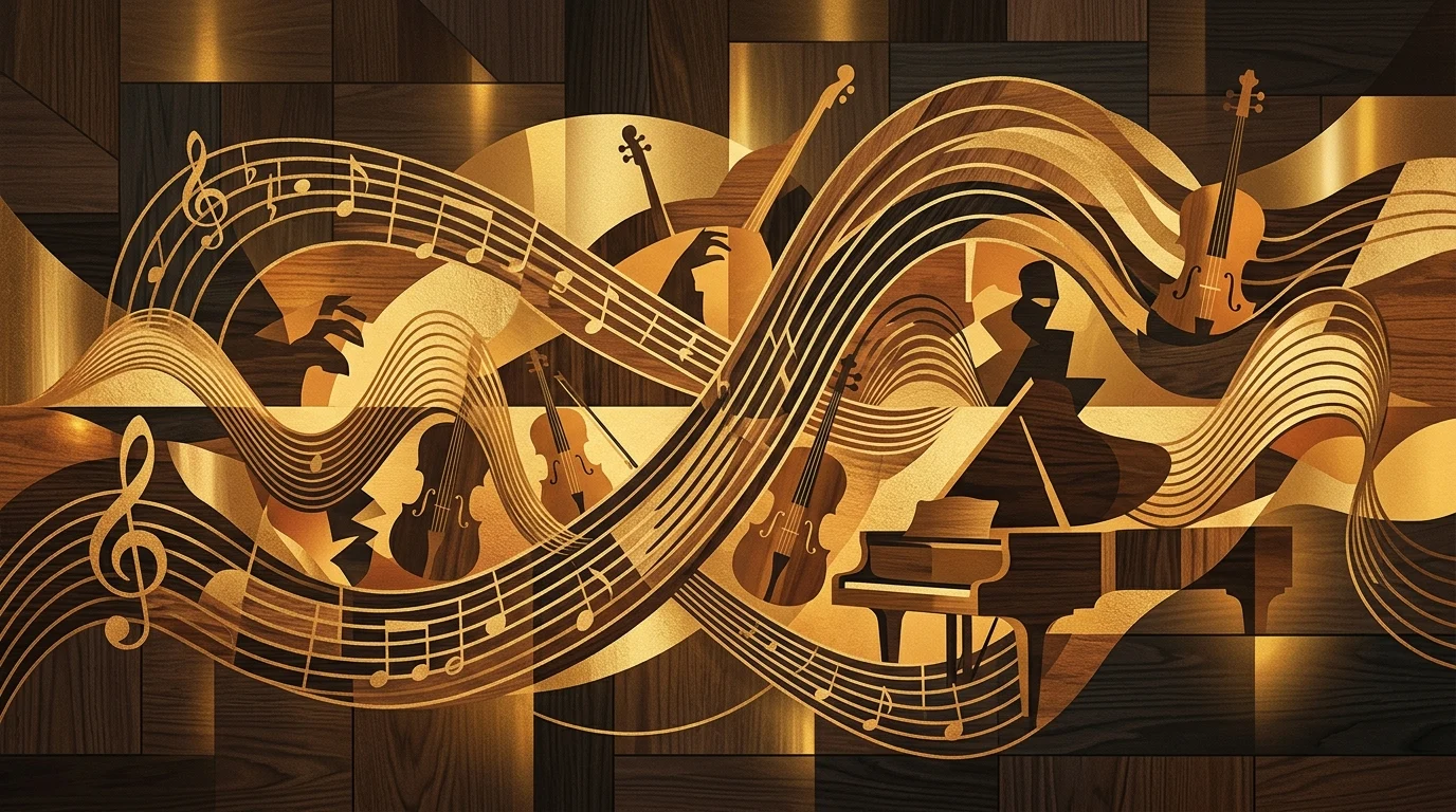 Abstract musical notation illustration.