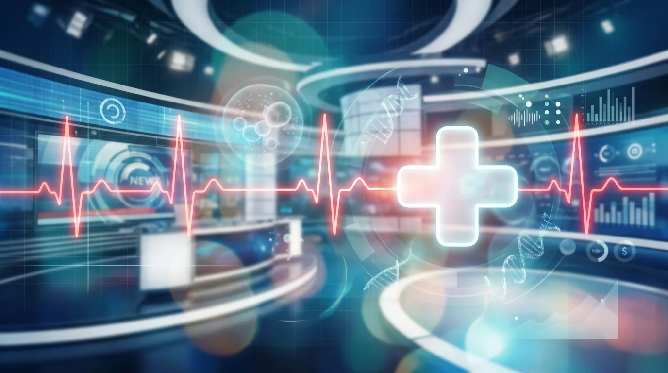 Conceptual illustration merging news broadcasting and healthcare themes.