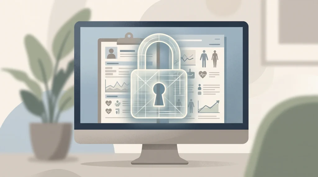Conceptual illustration of digital data security in a healthcare setting.