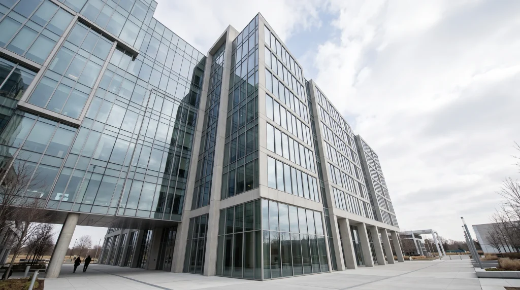 A conceptual image of a modern glass-fronted office building representing the government's regional headquarters.