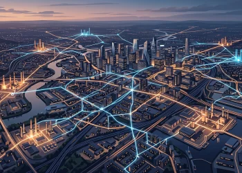 Conceptual visualization of connected urban economic hubs.