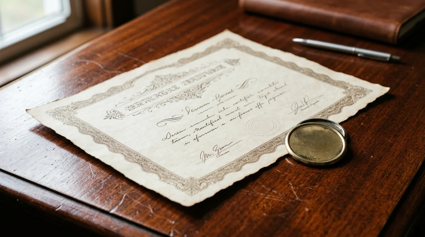 A conceptual representation of an award certificate and lapel badge.