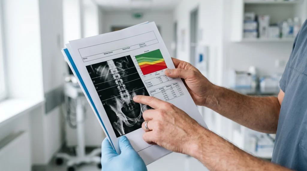 A conceptual image of bone health assessment materials.
