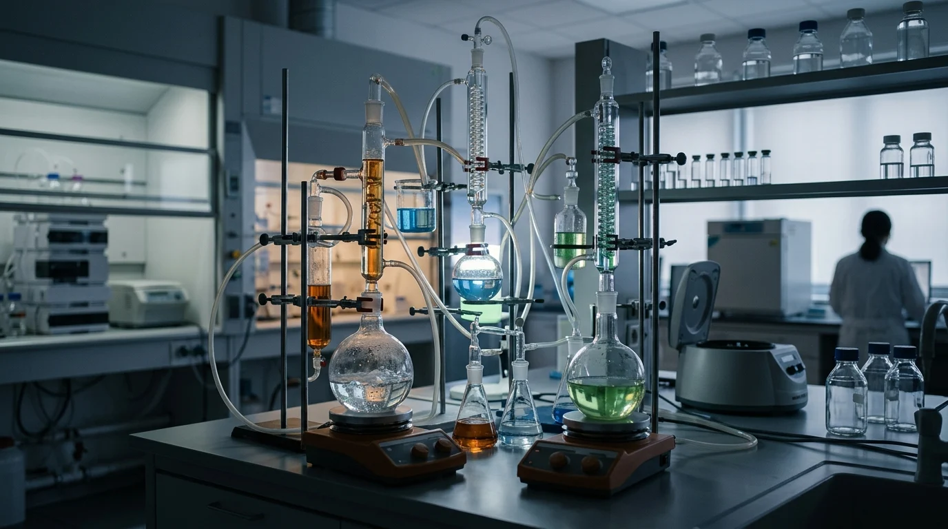 Conceptual pharmaceutical research equipment in a laboratory