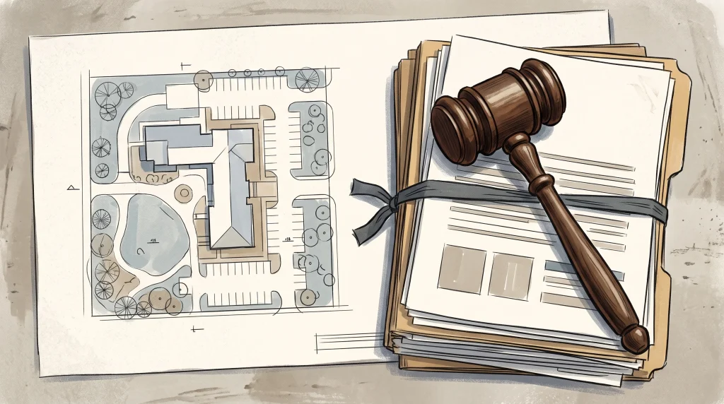 Conceptual illustration of planning documents and a gavel.