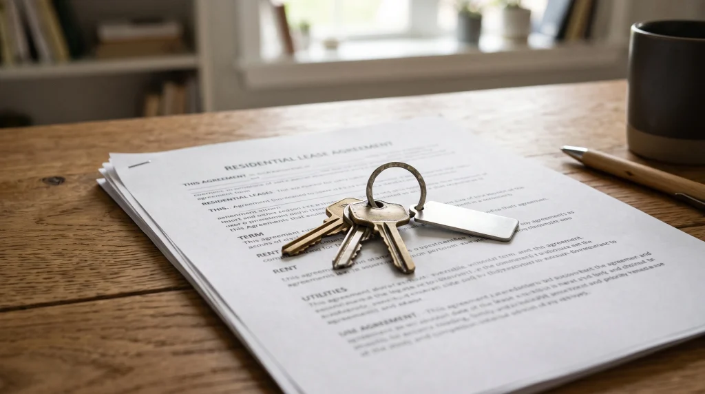 A conceptual image of house keys on a document