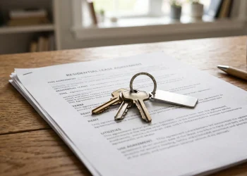 A conceptual image of house keys on a document