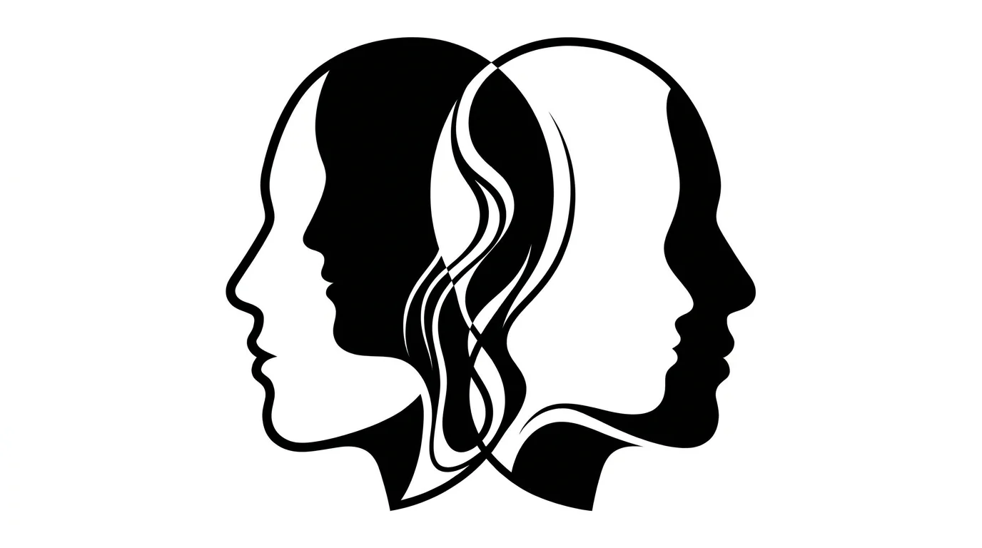 Minimalist silhouettes of two faces in profile facing each other.