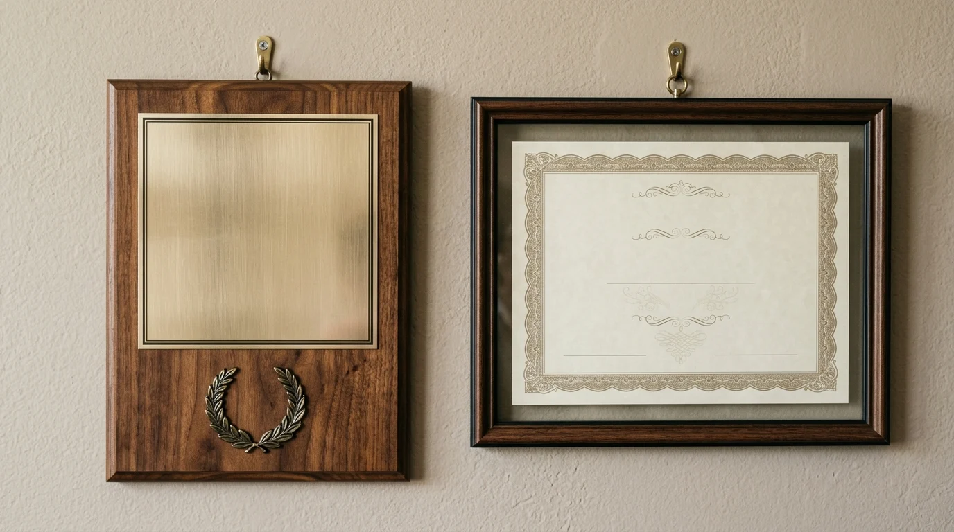 A generic professional certificate on a wall representing a high standard of service.