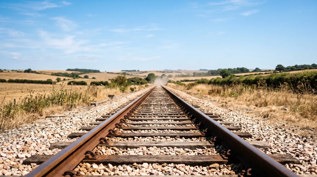 Railway tracks running through a dry rural landscape
