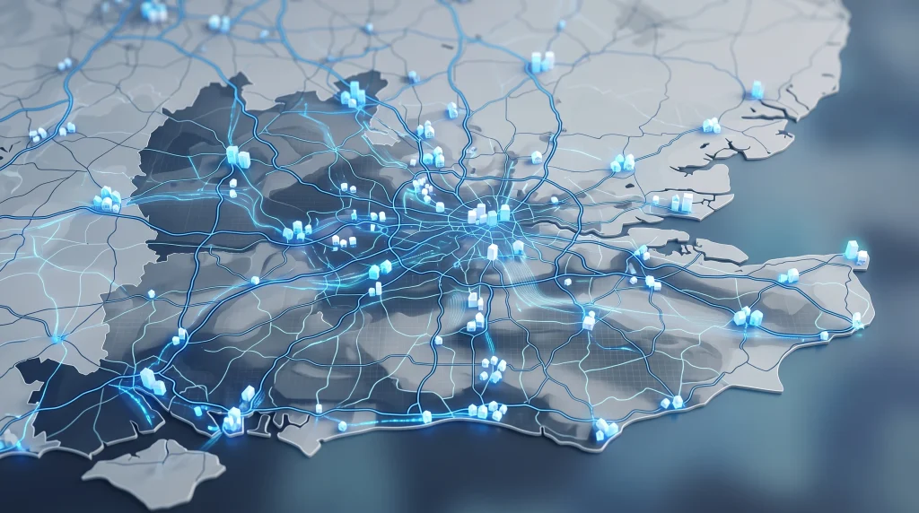 A conceptual illustration of property data activity across the South East of England.
