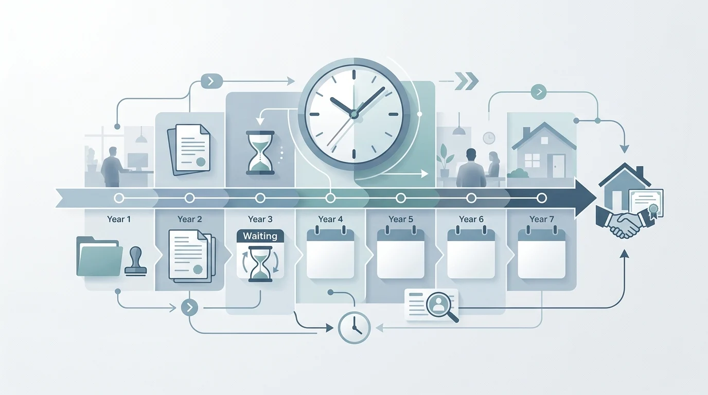 Conceptual image of a timeline and clock representing residency qualifying periods