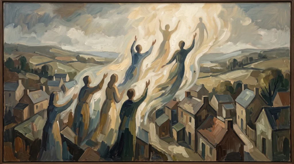 A conceptual abstract painting representing themes of resurrection and spiritual awakening.