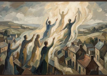 A conceptual abstract painting representing themes of resurrection and spiritual awakening.