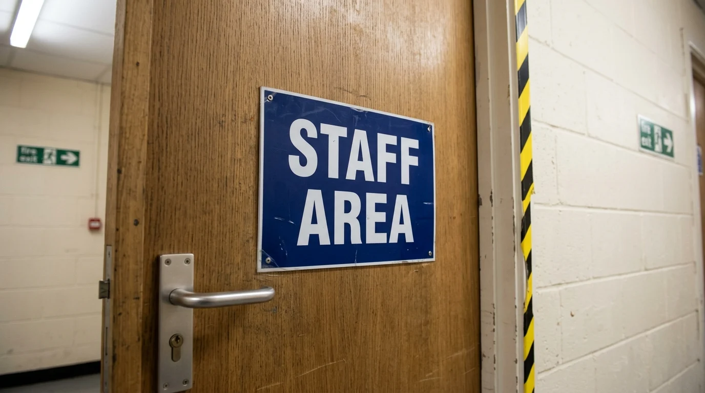 A generic staff area sign in a retail environment.