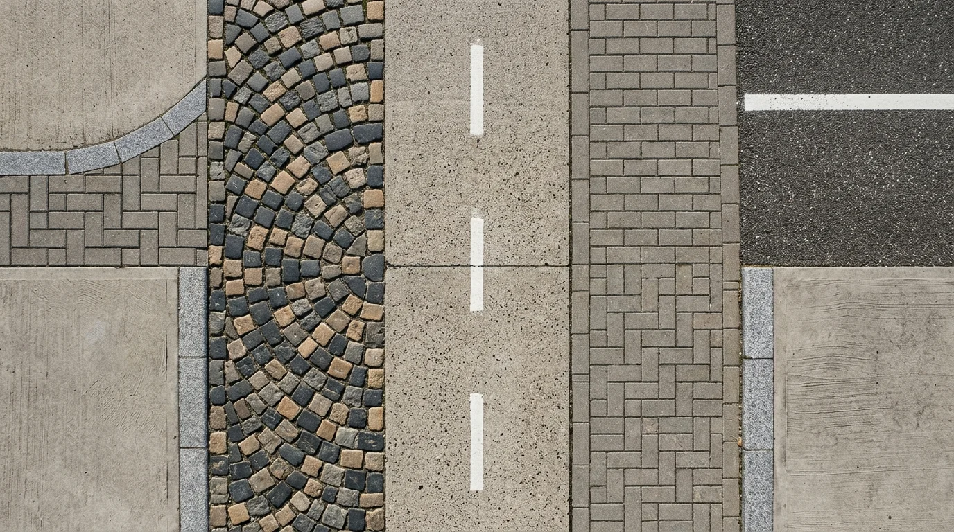 Abstract geometric patterns representing different road testing surfaces
