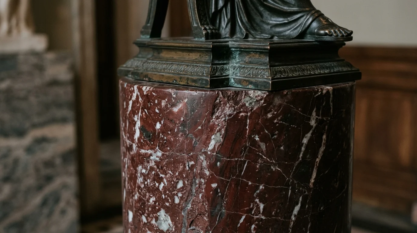 Detail of the Rosso Antico marble pedestal of the Byron monument.