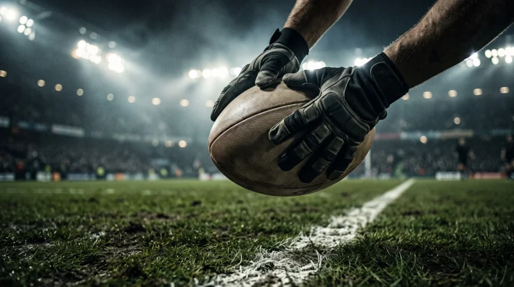 Conceptual image of a rugby ball being intercepted during a match.