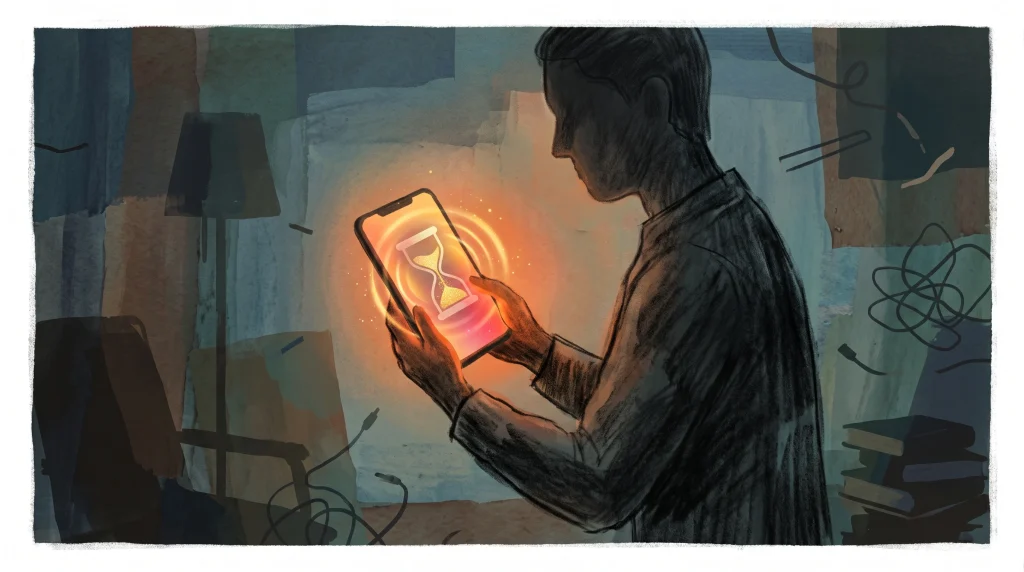 A conceptual illustration of a smartphone screen showing a countdown timer.
