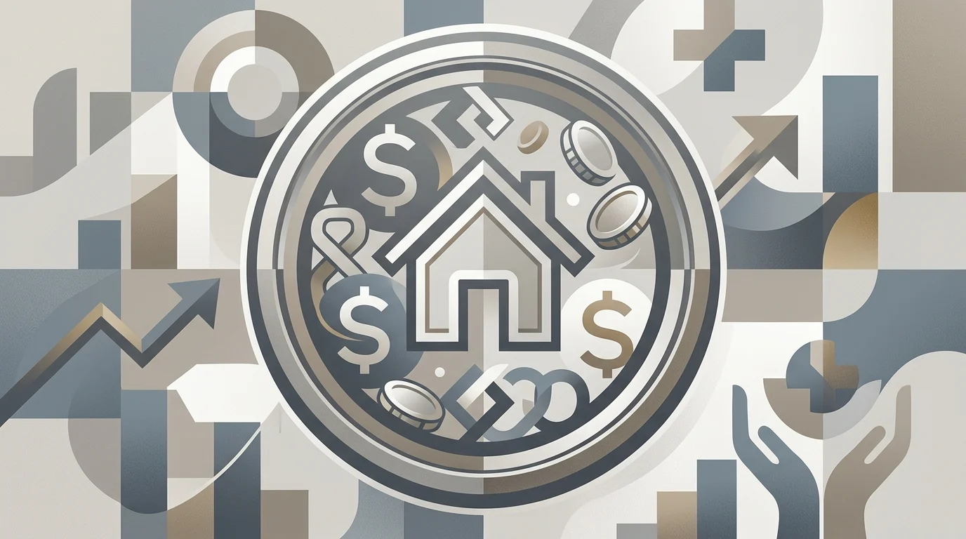 A conceptual graphic showing a house icon and currency symbols.