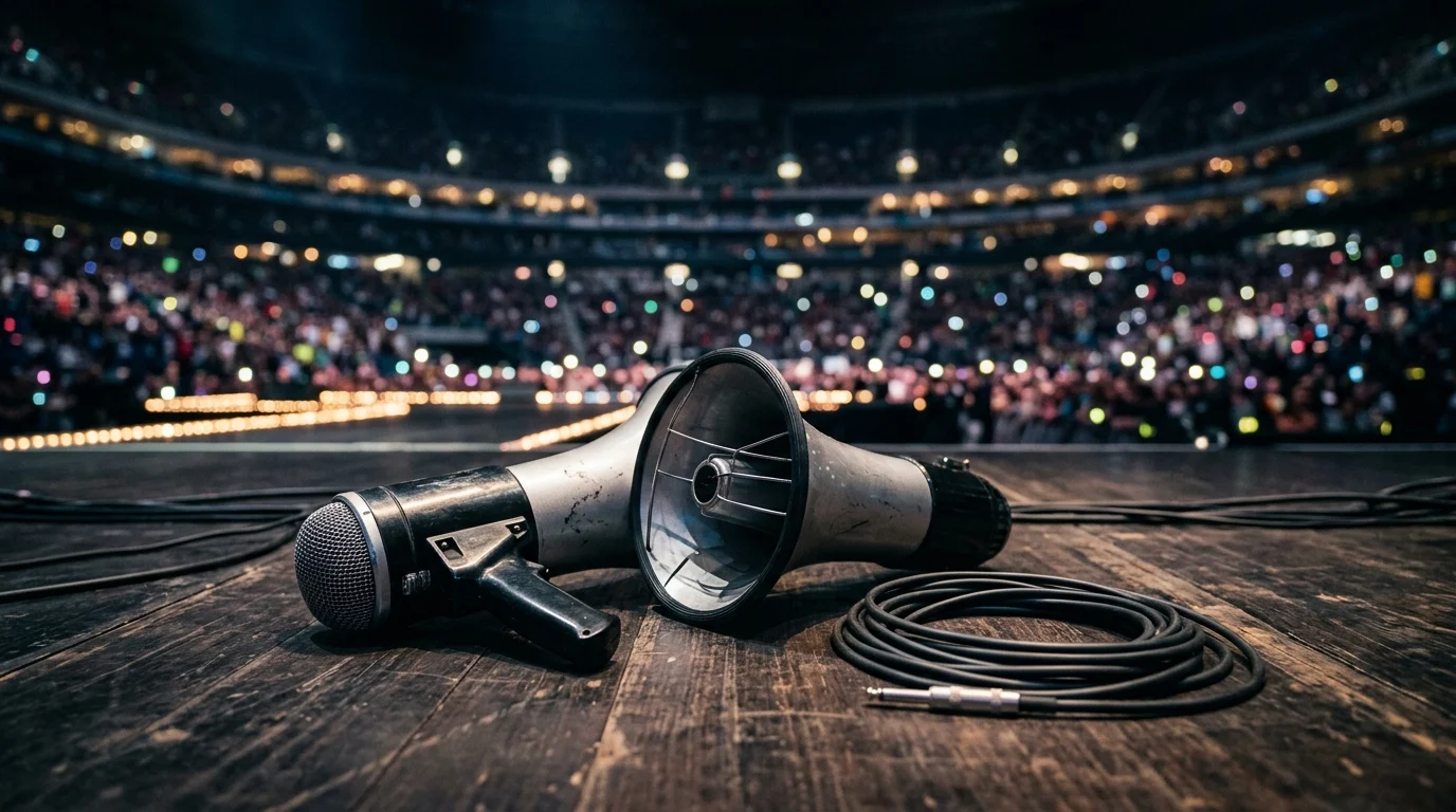 A megaphone on a stage representing public advocacy.