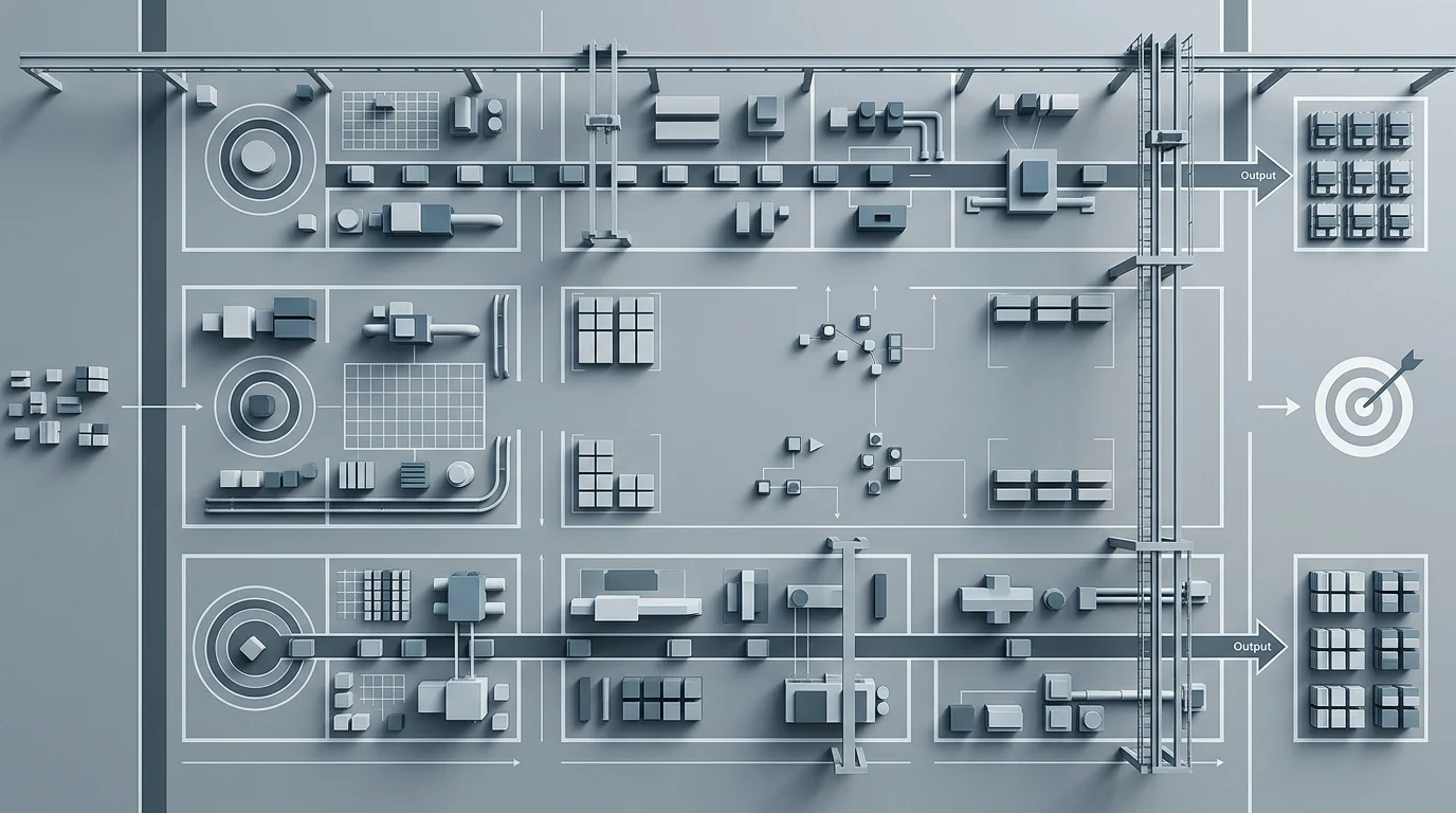 Conceptual minimalist representation of an efficient industrial facility.