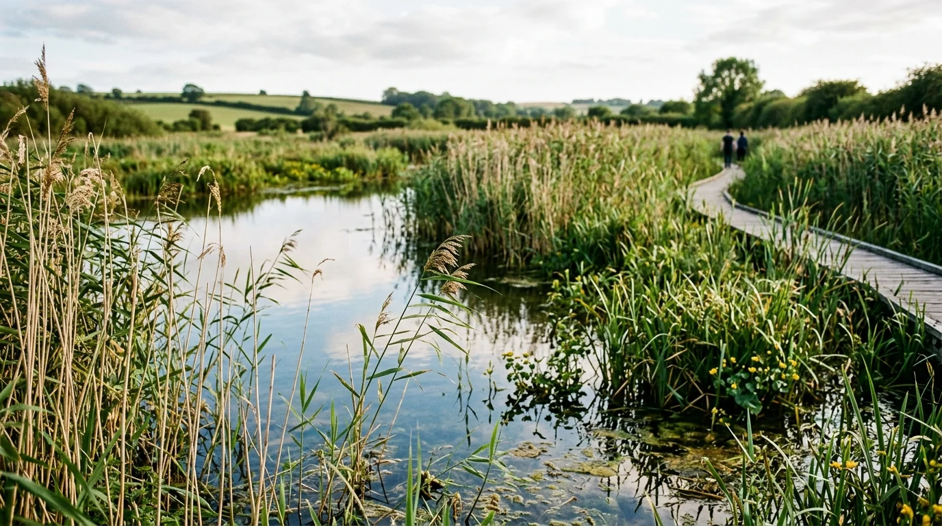 Conceptual illustration of a wetland habitat.