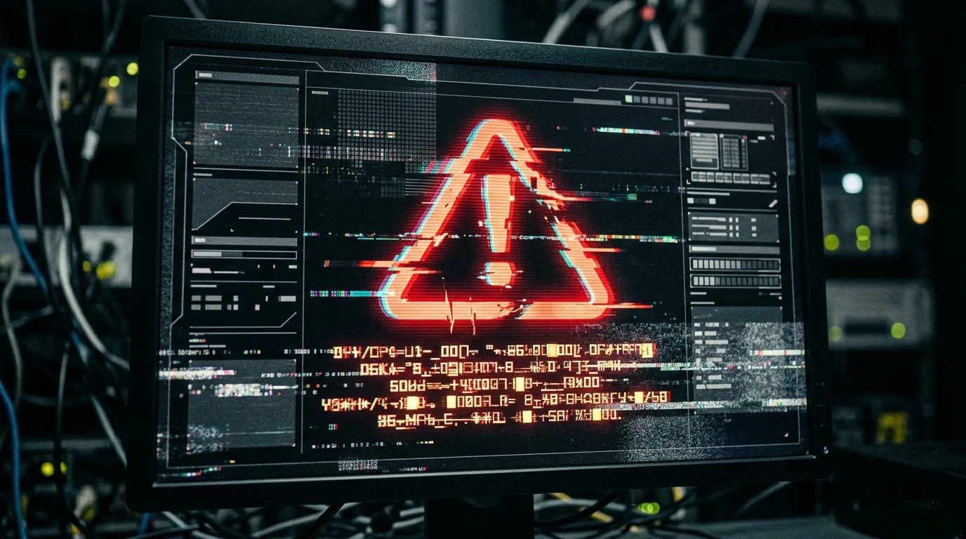 Conceptual digital display showing a technical system error
