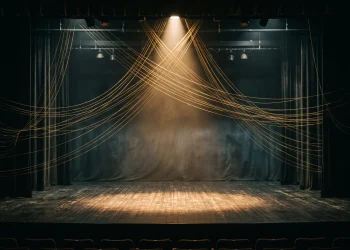 Conceptual illustration of golden threads on a theatre stage.