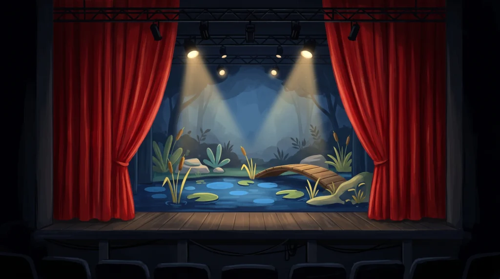 A conceptual illustration of a theatre stage set.
