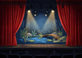 A conceptual illustration of a theatre stage set.