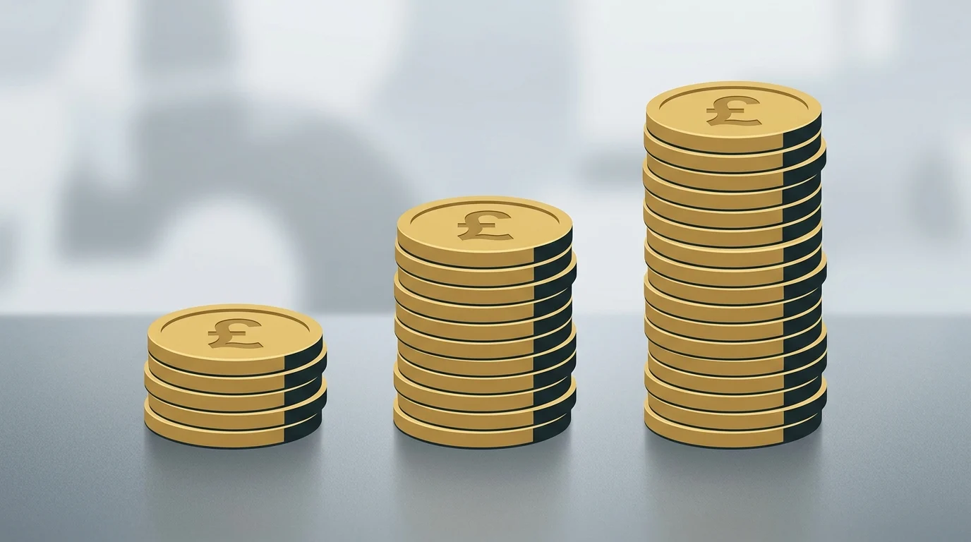 Three stacks of coins representing different levels of household savings.