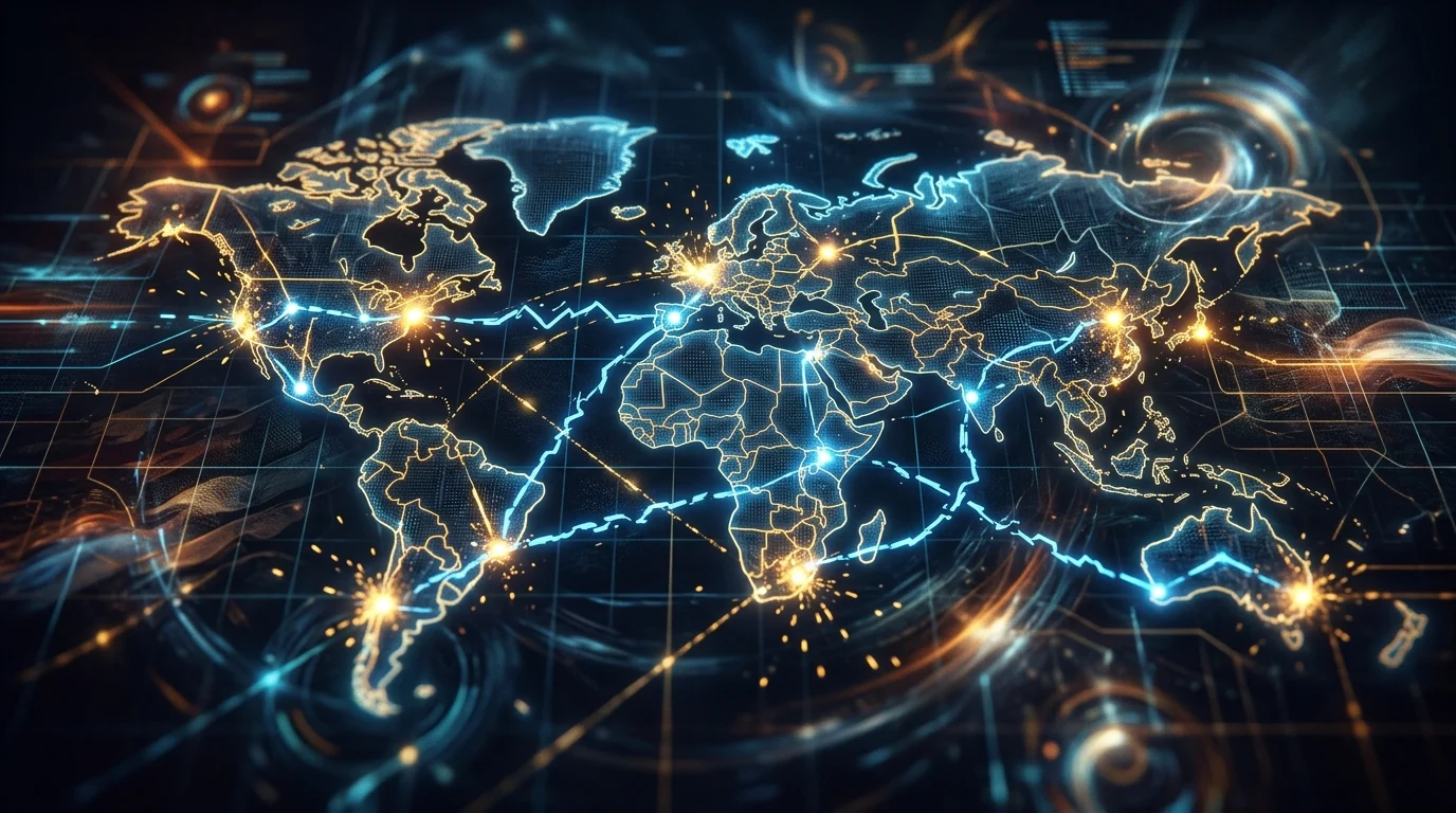 Abstract graphic showing disconnected nodes on a network map.
