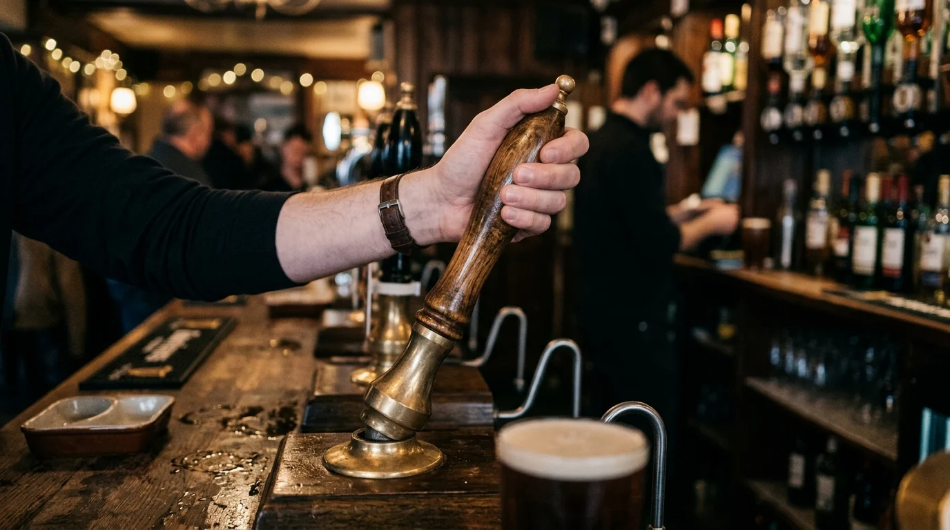 A close-up of a traditional beer pump being used in a pub.