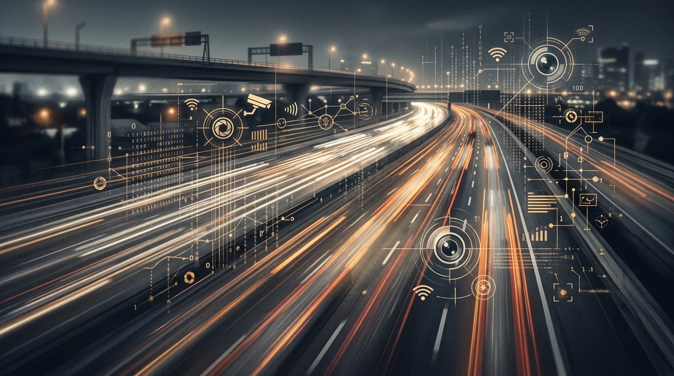 Abstract digital stream representing traffic monitoring and data collection.