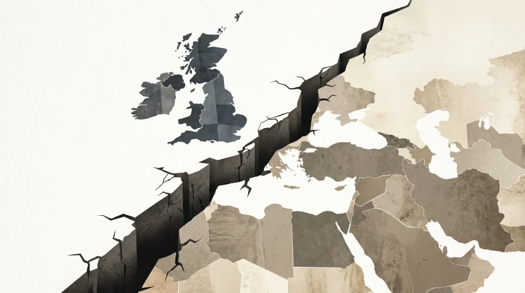 A conceptual illustration representing a diplomatic rift between the UK and Israel.