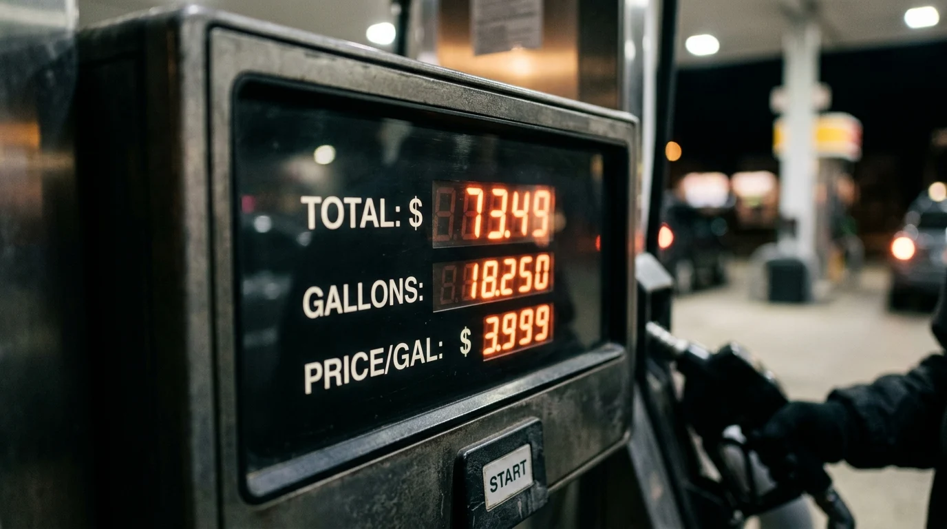 A digital fuel pump display showing high price figures.