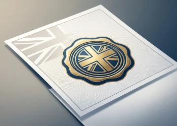 A conceptual illustration of a settlement document with a gold seal