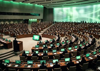 A conceptual view of a diplomatic assembly hall representing the .