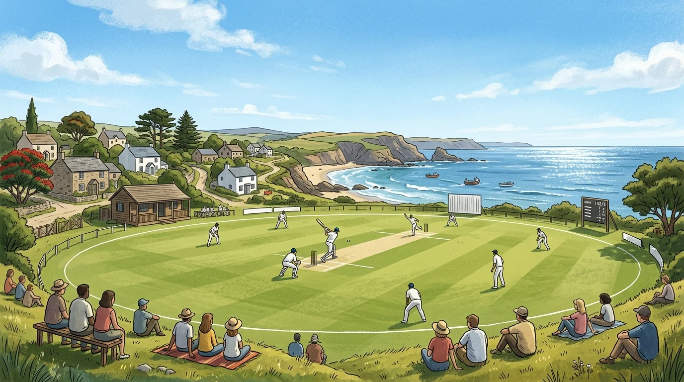 A conceptual view of a cricket match in progress.