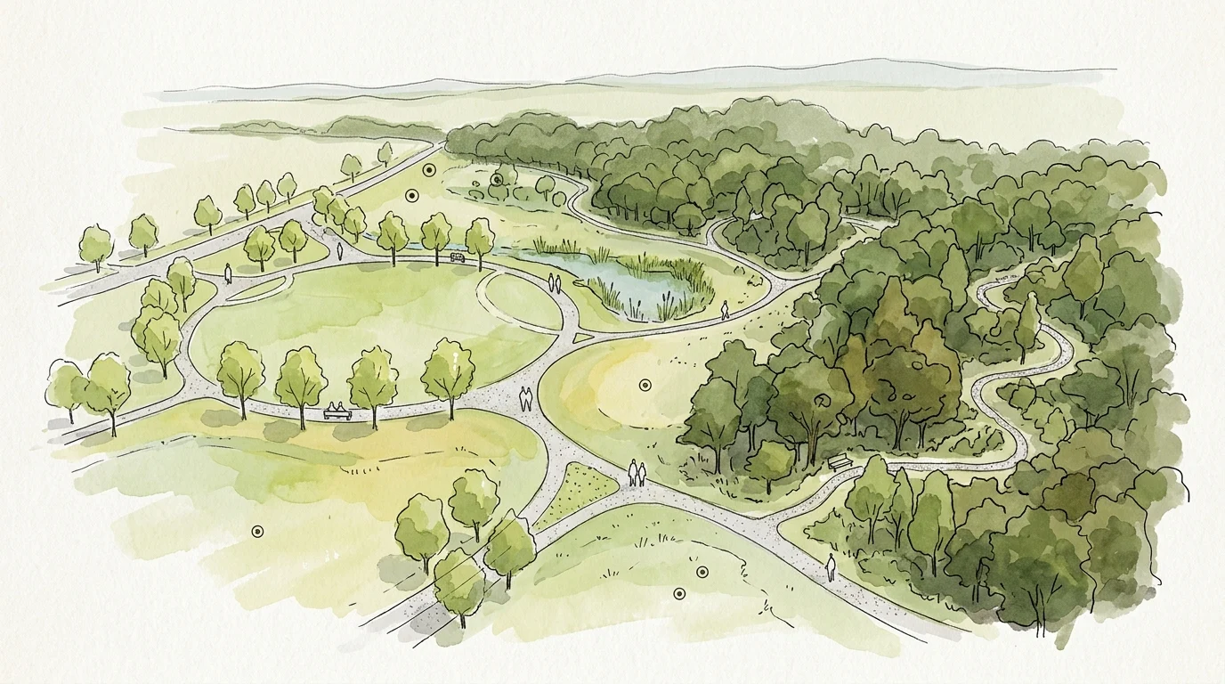 Conceptual drawing of a new village green and park area