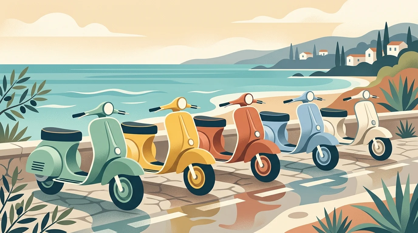 Abstract graphic of vintage scooters.