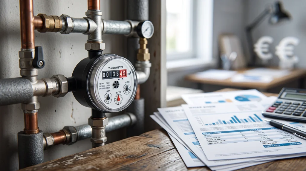 A close-up of a residential water meter emphasizing utility monitoring.