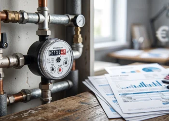A close-up of a residential water meter emphasizing utility monitoring.