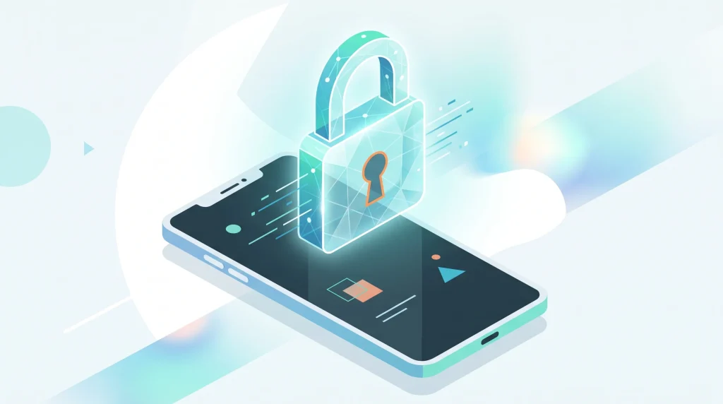 A conceptual illustration of a padlock over a smartphone representing digital safety.