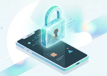 A conceptual illustration of a padlock over a smartphone representing digital safety.
