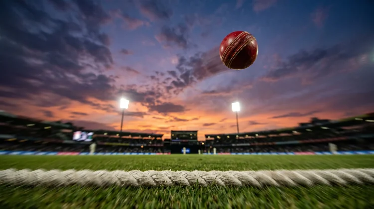 A conceptual image of a cricket ball being hit for a six.