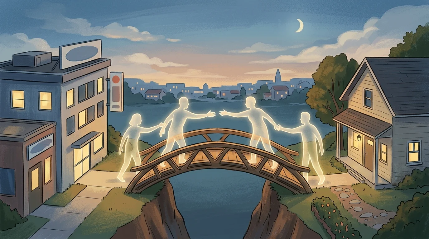 Conceptual illustration of maintaining a connection between home and the workplace.